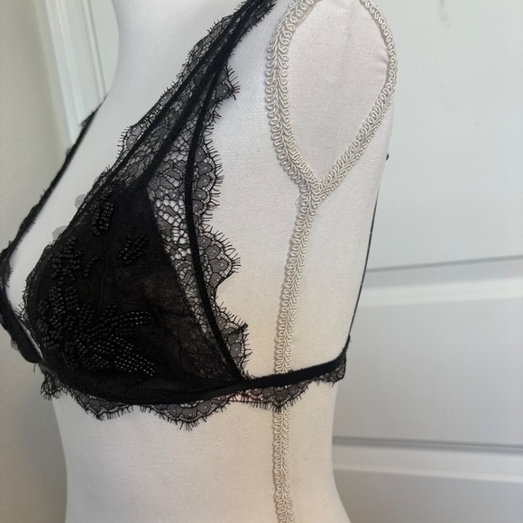 Victorias Secret Dream Angels Black Lace Beaded Bralette Small Eyelash Trim Bra - Picture 4 of 7